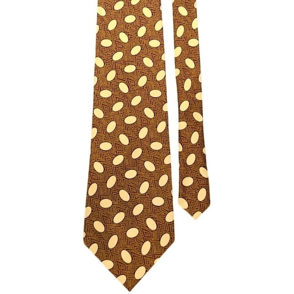 Burberrys Necktie Gold Geometric Oval Silk Vintage Made in USA Abstract 80s 90s